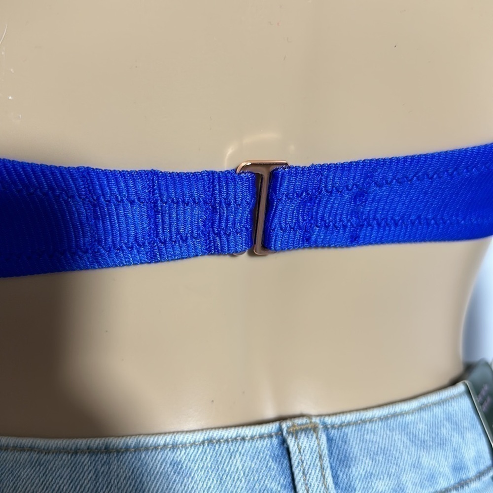 Shade & Shore Women's Bikini Top Blue Lightly Lined Ribbed Halter (8LZR4M) - Picture 4 of 4